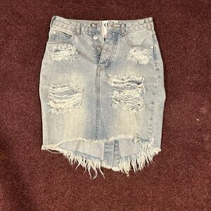 Distressed Denim Skirt